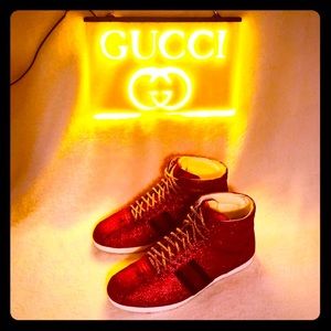 ✅SOLD✅ GUCCI RED GLITTER HIGH TOP SNEAKERS 9.5/10